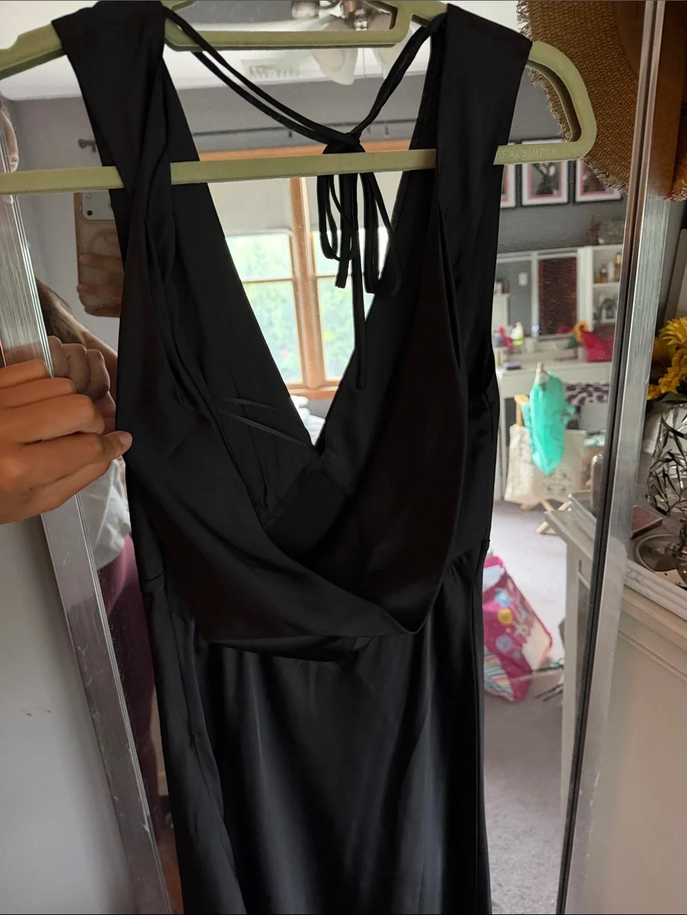 Women’s Black Maxi Dress with V-Neck, open back